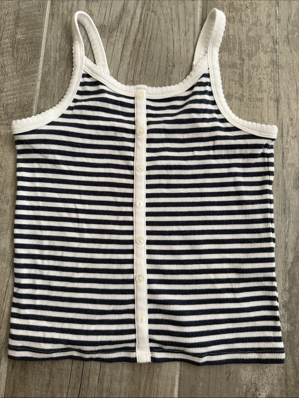 abercrombie kids Navy and White Striped Ribbed Button-Front Tank